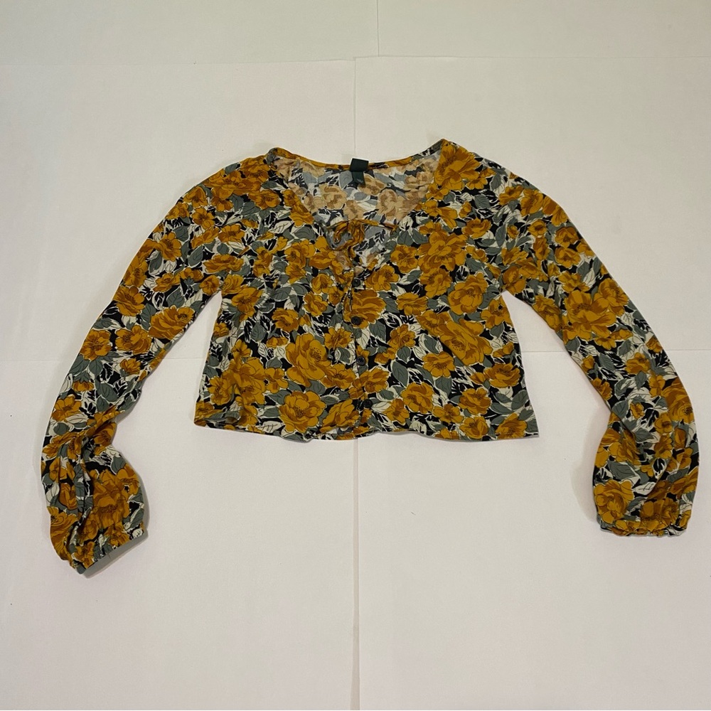 ⭐️Wild Fable Floral Long Sleeve Top - Mustard and Gray
